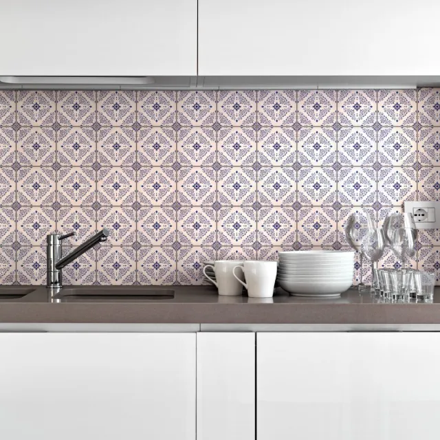 Ambiance Sticker Zelfklevende tegelmuurstickers voor keuken en badkamer - 30 Delft en Düsseldorf cementtegelstickers - 30 stickers 15x15cm Multi color
