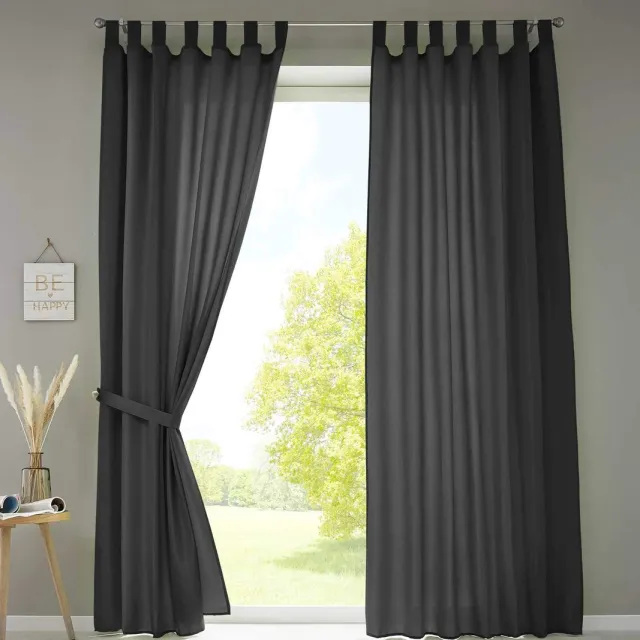 Ibenzoa Elegante Zwart Lichtdoorlatende Gordijnen Set van 2 met Lussen en Plooiband 245x140 cm