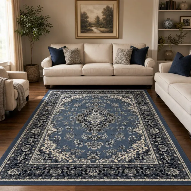 Muratap Nain Klassiek Vintage Oosters Vloerkleed Medaillon Blauw- 80x150 CM