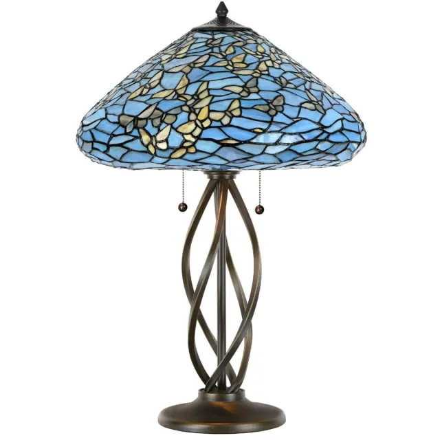 Coloured by Art Tiffany Tafellamp Salsa Fly Away - Art Deco Trade Lichtblauw