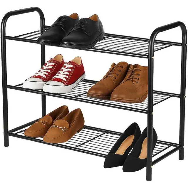 Unyqoos Functioneel zwart metalen schoenenrek met drie planken voor negen paar schoenen