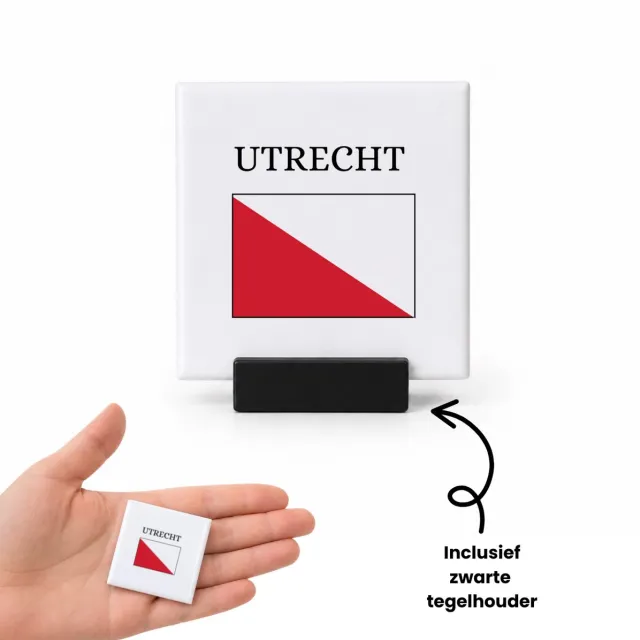 Hacebo Utrecht tegeltje met tegelhouder - Utrecht - toeristen - tegeltjes met tekst - stad - vlag - geschenk - cadeau - kado - spreuktegels - 4.8x4.8 CM Wit