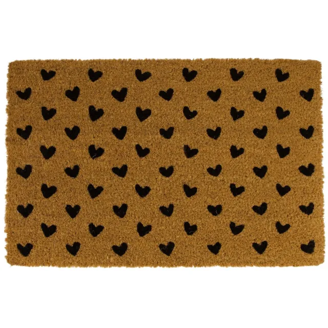 Dijk Naturel Collections Deurmat rectangular hartjes coco 58x38x1.5cm - zwart