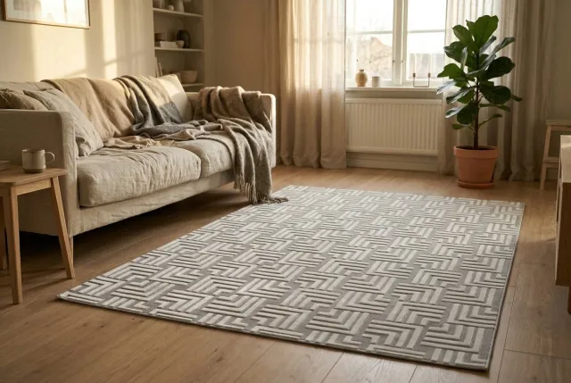 Padiro design laagpolig vloerkleed 200 x 290 cm - lichtgrijs - modern geometrisch patroon - voor vloerverwarming - van polyester en katoen
