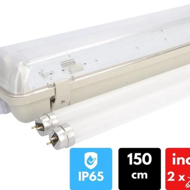 Proventa EcoPlus LED TL Balk dubbel 150 cm - Waterdicht - Armatuur met LED buis - Tl-buizen - Tl-verlichting - Tl-armaturen Wit