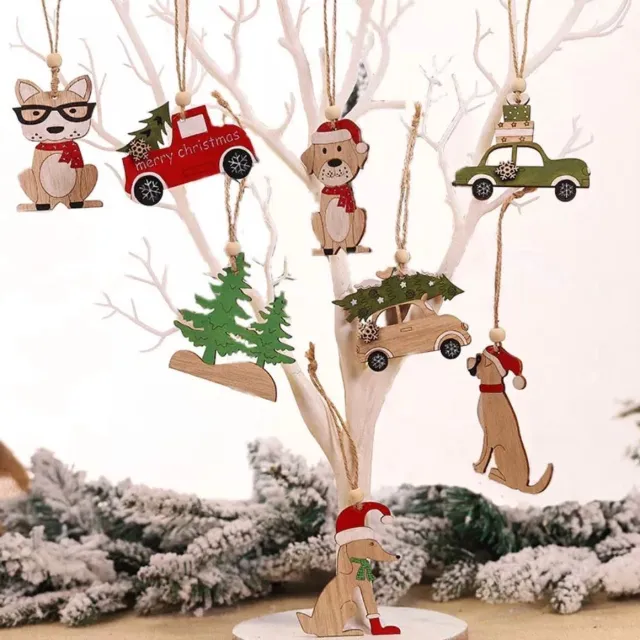 Akyol Kerstboomhangers -houten kerstboomhangers -scrapbooking -kerstornamenten -mini -kerstboom hanger hout -mini kerstboom hangers - Kerstboom Versiering - Set 5 stuks – Hout – kerstversiering – kerst - feestdagen Bruin