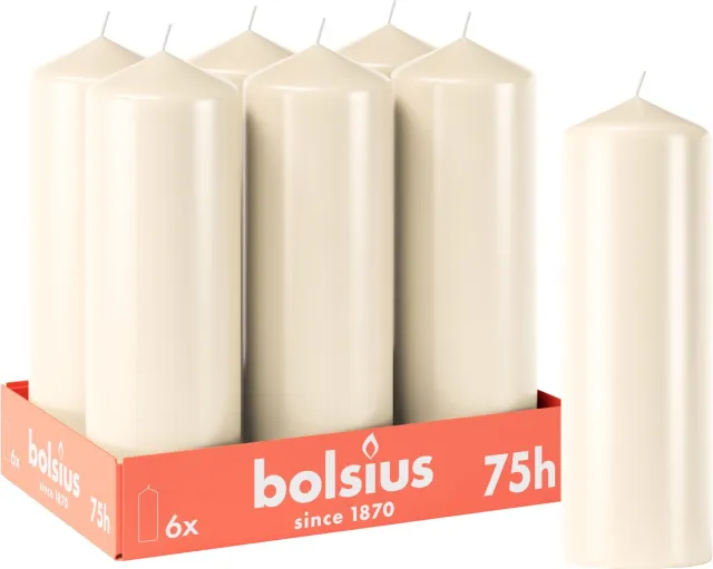 Bolsius Gladde Stompkaarsen - 6 stuks - Ivoor - 20cm - 75 branduren