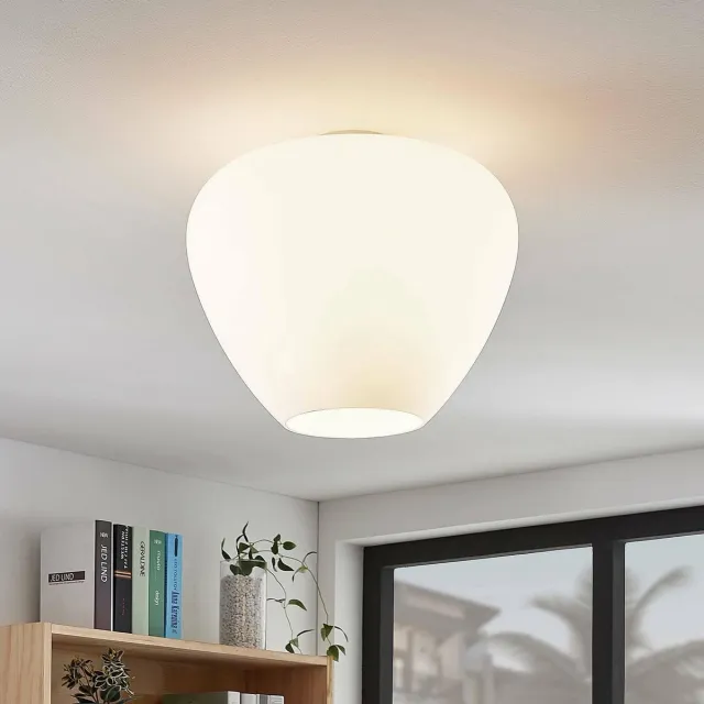 Lindby plafondlamp - 1licht - glas, metaal - H: 33.5 cm - E27 - wit, chroom