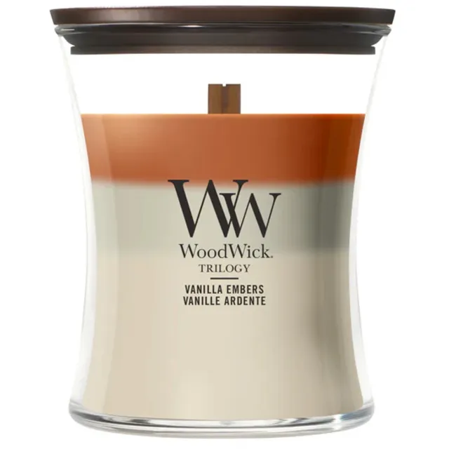 Woodwick Hourglass - Trilogy Vanilla Embers - Medium Geurkaars - 60 branduren Meerkleurig