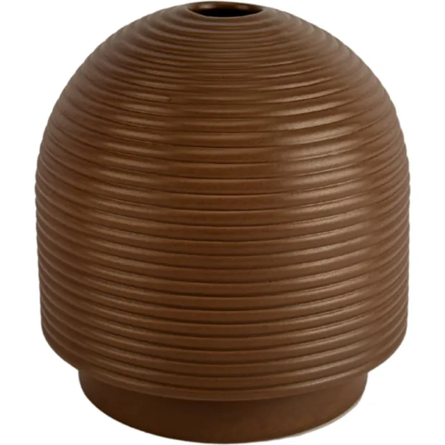 XLBoom Nova Small Mocha - Keramische design vaas (Ø 20 cm) - Verkrijgbaar in Cream & Mocha - Ribbelstructuur geïnspireerd op traditionele coil pottery
