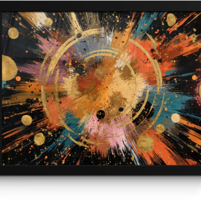 FrameYourWall Poster in lijst - Fotolijst 40x30 cm - Posters - Explosie - Verfstructuur - Goud - Abstract - Posterlijst zwart - Decoratie - Wanddecoratie woonkamer - Muurdecoratie slaapkamer