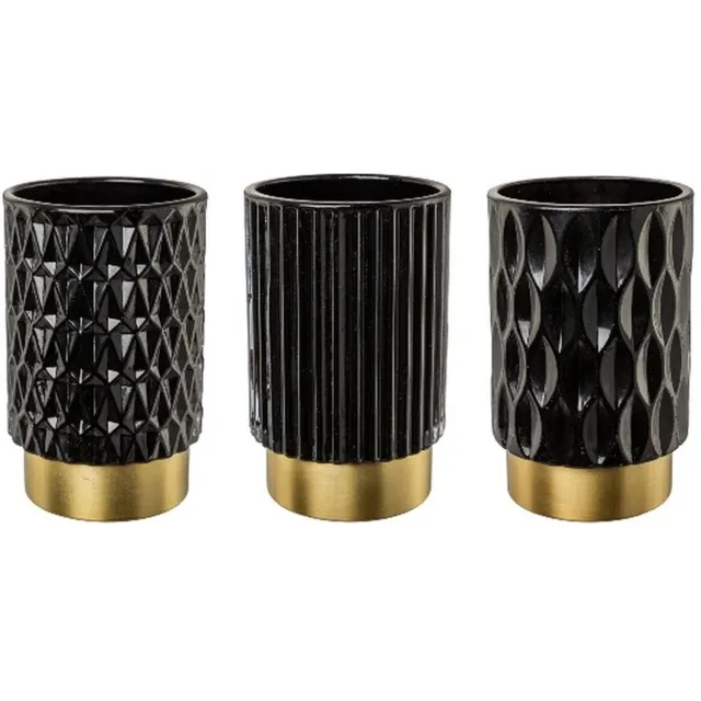 Gasper Windlicht Gracia zwart, glas met metalen voet, 8,5 x 8,5 x 13 cm