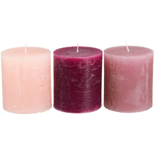 Viana Set van 12 pilaarkaarsen, effen kleur, bessenkleurstelling, decoratiev Veelkleurig