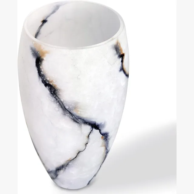 Terroso Vaas Ice, Mat Glas Marmer, Elegante, Hoogte 38 cm Wit, Goud, Zwart