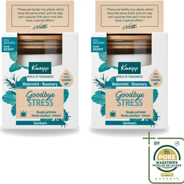 Kneipp 2 x Kneipp - Geurkaars - Goodbye Stress - Watermunt & Rozemarijn - 20 branduren - Wasstrips - Geurkaars - Ontspanning - Stressverlichting - Watermunt - Rozemarijn Wit