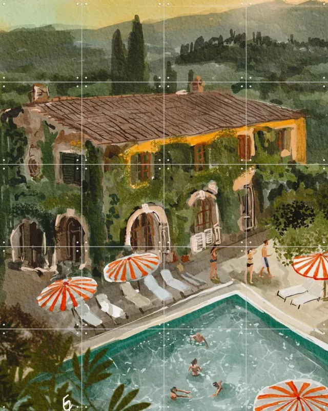 IXXI Secret Villa, Ekaterina Zagorska - 80 x 100 cm - Grote wanddecoratie en posters - Naturalisme, Speels, Aquarel, Kleurrijk, Illustraties Blauw / Groen / Bruin