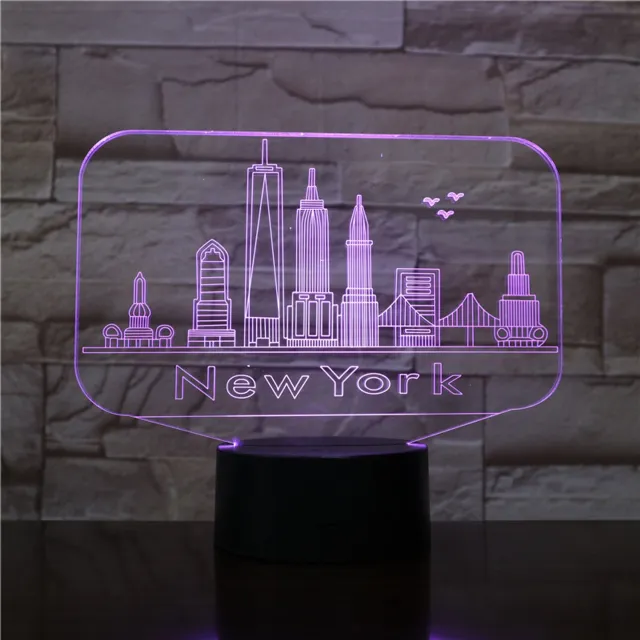 MC Living 3D Led Lamp Met Gravering - RGB 7 Kleuren - New York