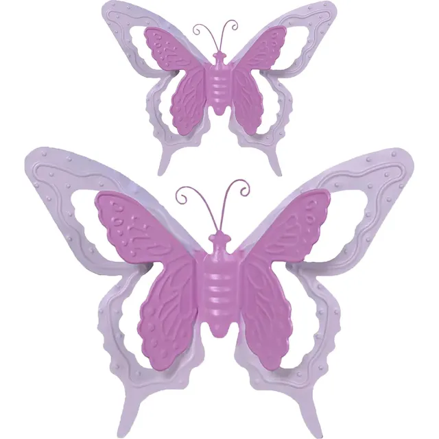 Mega Collections Tuin/schutting decoratie vlinders - metaal - roze - 17 x 13 cm - 36 x 27 cm