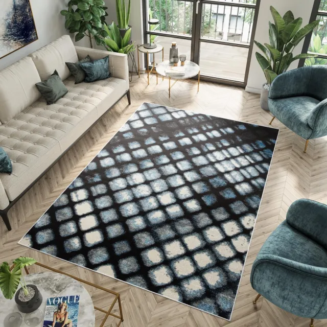 Tapiso Fiesta Vloerkleed Zwart Blauw Modern Tapijt