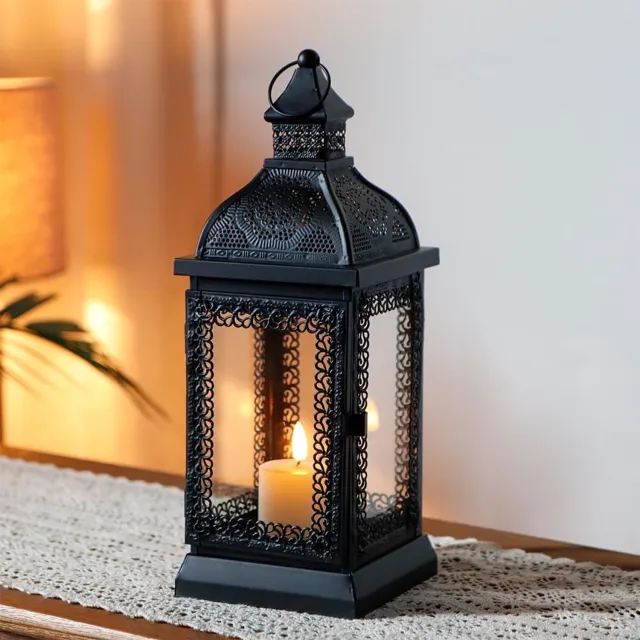 TRIROCKS Decoratieve Metalen Lantaarn 32 cm - Rustiek en Sfeervol Zwart