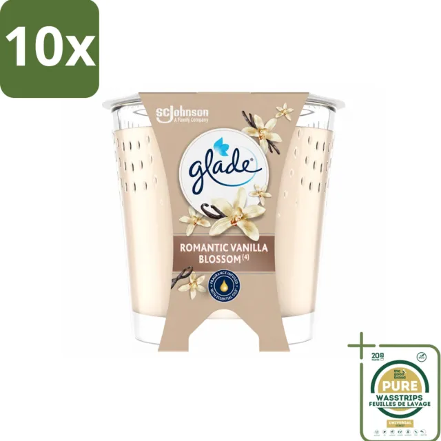 Glade 10 x Glade - Geurkaars Romantic Vanillebloesem - 100% Raapzaadwas & Vegan - 112 g - Wasstrips - Geurkaars - Geur - Kaars - Vegan - Duurzaam crème