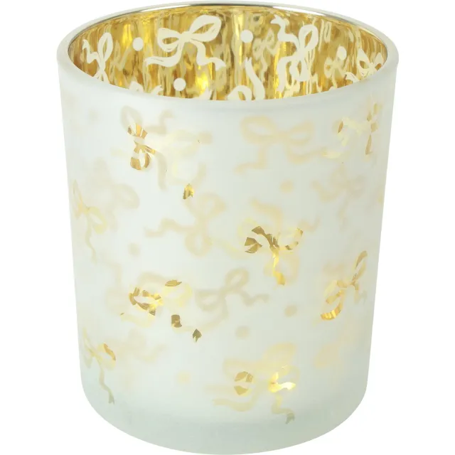 Countryfield Theelichthouder met strikjes zilver decoratie 8,8x8,8x10cm Bodi M. Meerkleurig