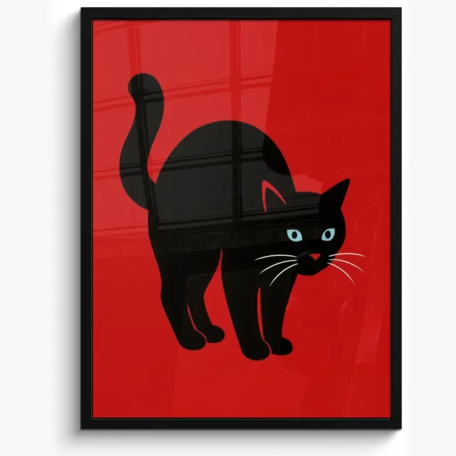 FrameYourWall Poster in lijst - Fotolijst 50x70 cm - Posters - Kat - Zwart - Staart - Posterlijst zwart - Decoratie - Wanddecoratie woonkamer - Muurdecoratie slaapkamer