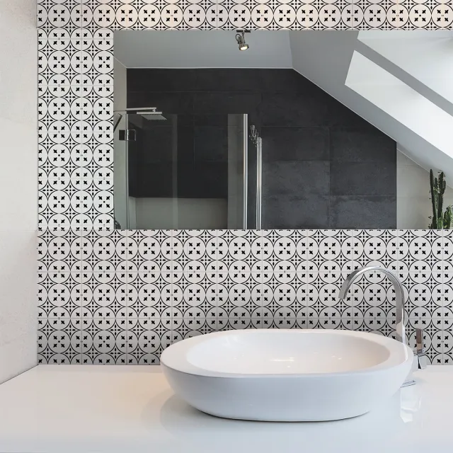 Ambiance Sticker Zelfklevende tegelmuurstickers voor keuken en badkamer - 60 cementtegelstickers, Azulejos Elisa Design - 60 stickers, 15x15cm Multi color