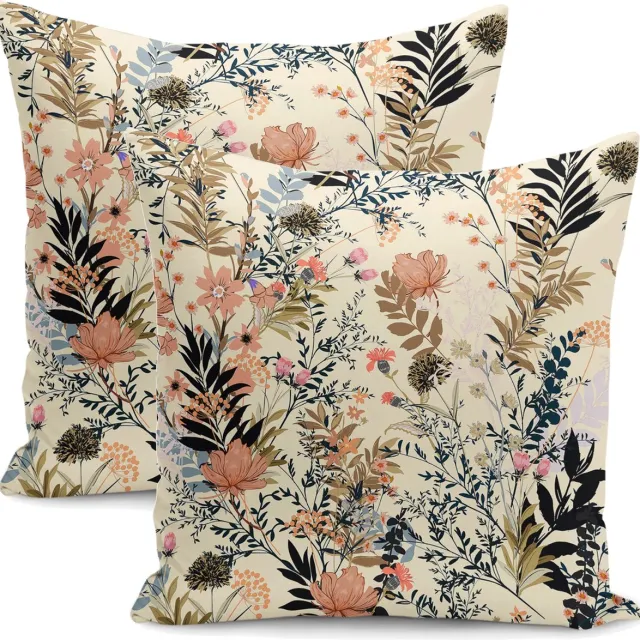 De Groen Home Bedrukt Kussenhoes Beige Crème - Kussensloop - Sierkussenhoes - Velvet set van 2 - 45x45 cm - Aan beide zijdig bedrukt