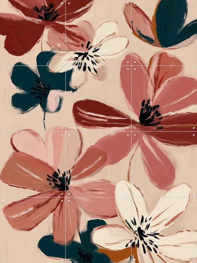 IXXI Blush and Wine Blossoms 2, Branka Kodžoman - 60 x 80 cm - Grote wanddecoratie en posters - Schilderijen, Kwaststreken, Eetkamer, Slaapkamer Roze / Beige