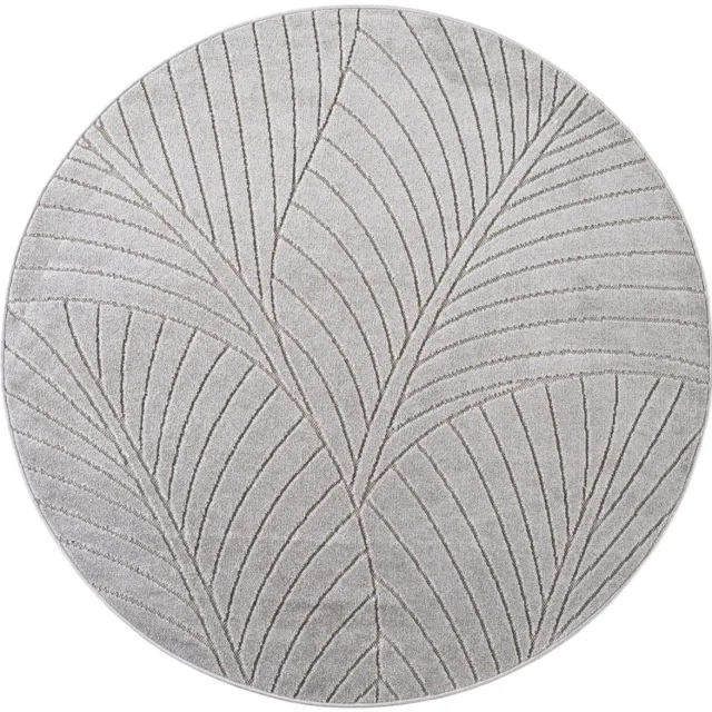 Dutch XXL Rond Buitenkleed | Nova | Palmbladeren | Zilver | 80x80 cm | Buitentapijt | Tuintapijt