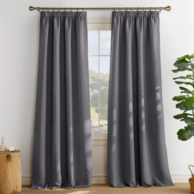 Nicetown Kant en klaar Gordijnen - 90% Verduisterend - Met Plooiband - 140x260 cm - Grijs - 2 Stuks
