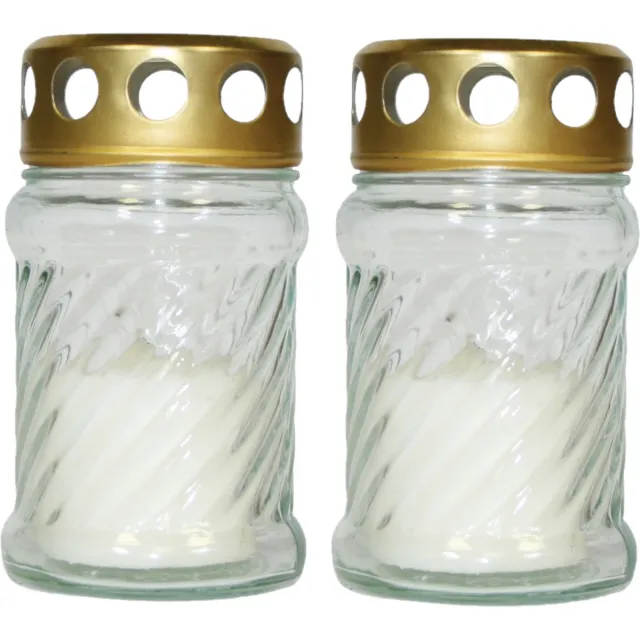 Cosy&Trendy 2x stuks grafkaarsen/gedenklichten met deksel wit 7 x 12 cm - 10 uren brandtijd - Graflichten/herdenkingslichten