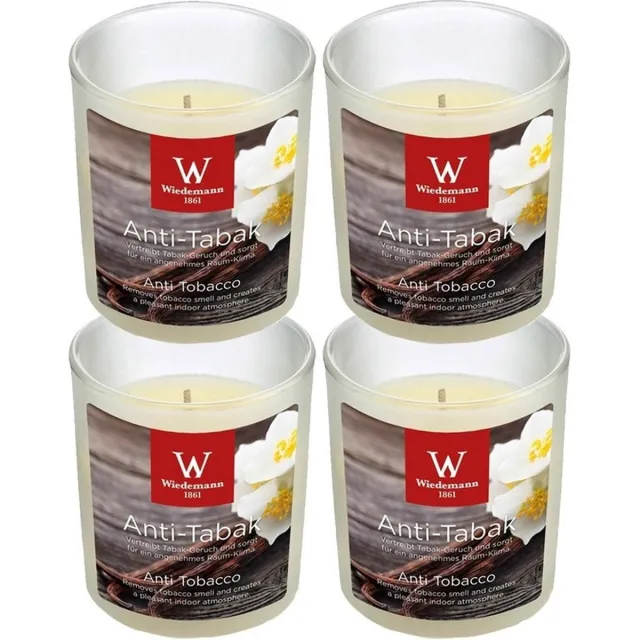 Trend Candles Geurkaars - 4x - in glas - Anti tabac aroma - 25 branduren - 7 x 8 cm - woondecoratie - kaarsen Wit