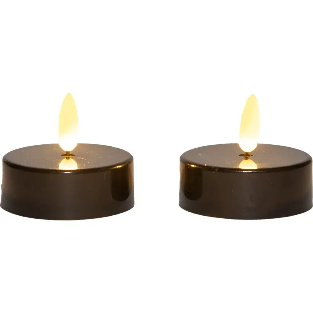 Anna's Collection Jumbo theelichtjes/waxinelichtjes - 6x - zwart - D6 x H4,5 cm - 3D vlam - timer - kaarsen