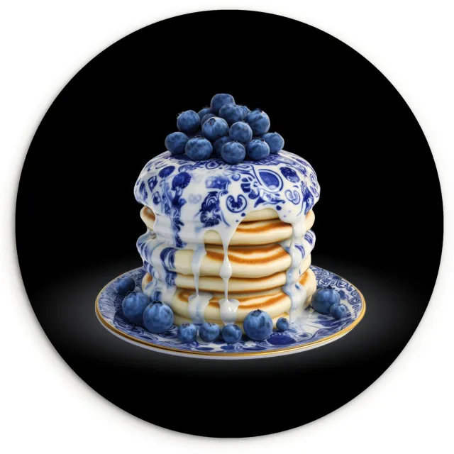 WallCircle Wandcirkel 60x60 cm - Muurcirkel Pannenkoeken - Blauwe Bessen - Bord - Muurdecoratie woonkamer - Wanddecoratie slaapkamer - Kamer decoratie accessoires - Ronde schilderijen Pannenkoeken - Delftsblauw