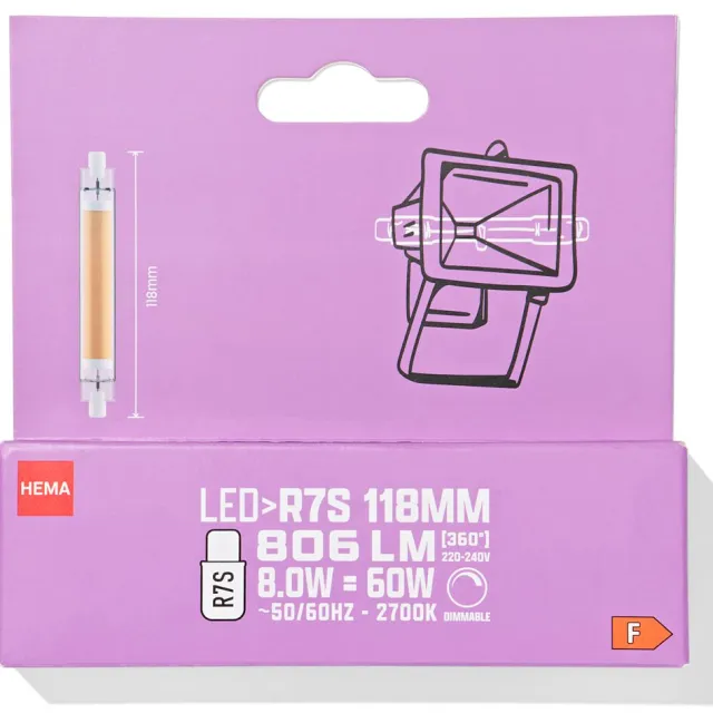 HEMA Led TL-buis eel GR7S 8W 806lm dim