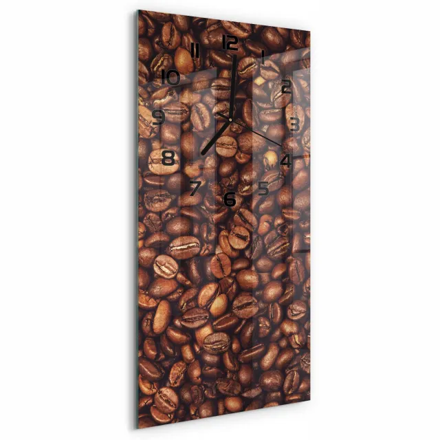 TULUP Wandklok - Koffiebonen Wandklok Glas Met Motief - 30x60 cm - Bruin Decoratieve Glazen Klok - Zwarte handen - Rechthoekige Klok - Gekleurde Glazen Klok - Glazen Klok Met Print