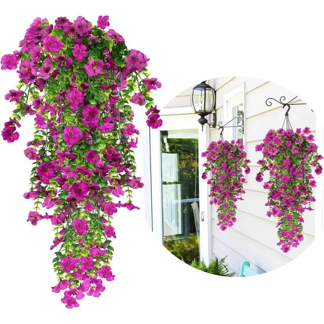 JeiibrZui Kunstbloemen Hangend - 77 cm - 4 Stuks - UV-Bestendig - Paars - Voor Balkon, Tuin en Bruiloftsdecoratie