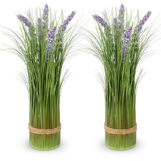 Ibenzoa Realistisch Uitziende Kunstplanten Set van 2 met Lavendel en Kunstgras voor Diverse Decoratie groen