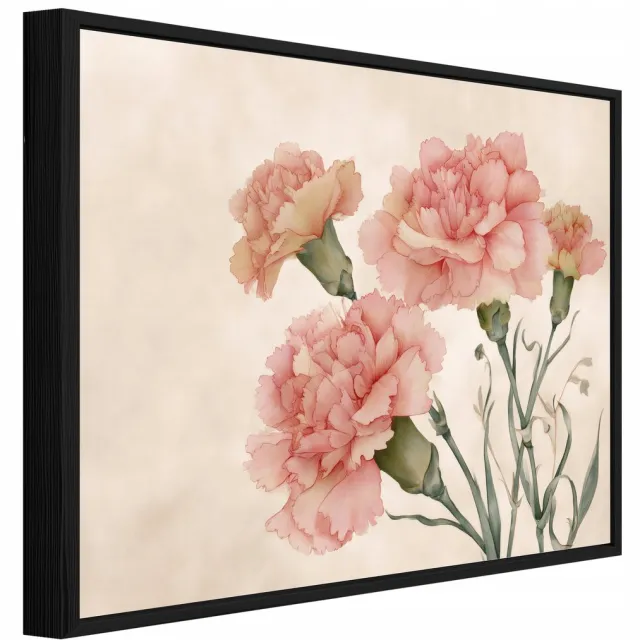 WALLARENA Schilderij op canvas in zwarte lijst - 100x70 cm - bloemen met anjers en rozen - wanddecoratie woonkamer en slaapkamer Veelkleurig