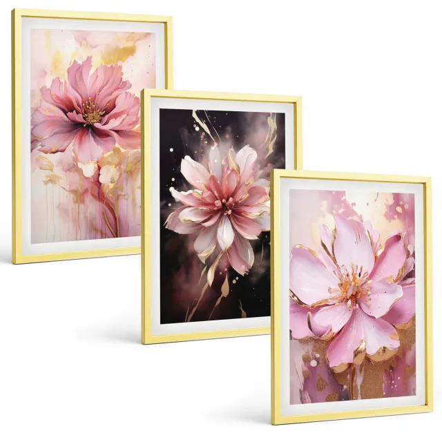 Coloray 3-Delige Schilderij Set - Groene Bossen En Kristalhelder Rivierwater - 40 x 40 cm En 40 x 60 cm - Decoratieve Schilderijen - Wanddecoratie - Hal Gouden lijst