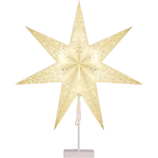 Casaria Papieren Kerstster – 10 Leds Standaard Pailletten 60cm - Wit