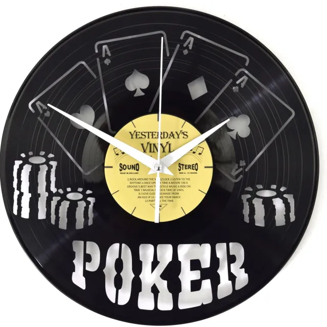 Yesterdays Vinyl Klok Pokeren - 30 cm - Met geschenkverpakking Zwart