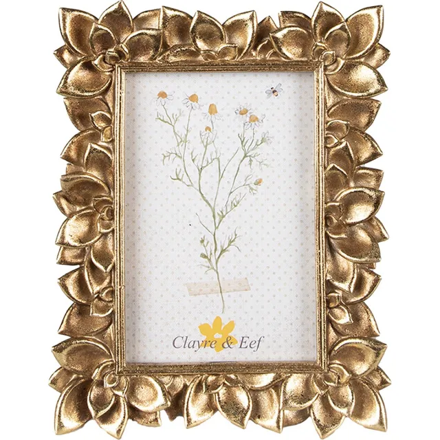 Clayre & Eef Fotolijst 10x15 cm Goudkleurig Polyresin Bloemen