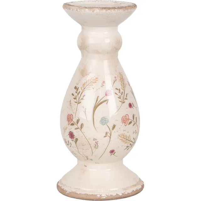 Clayre & Eef Kandelaar Ø 12x26 cm Beige Keramiek Bloemen