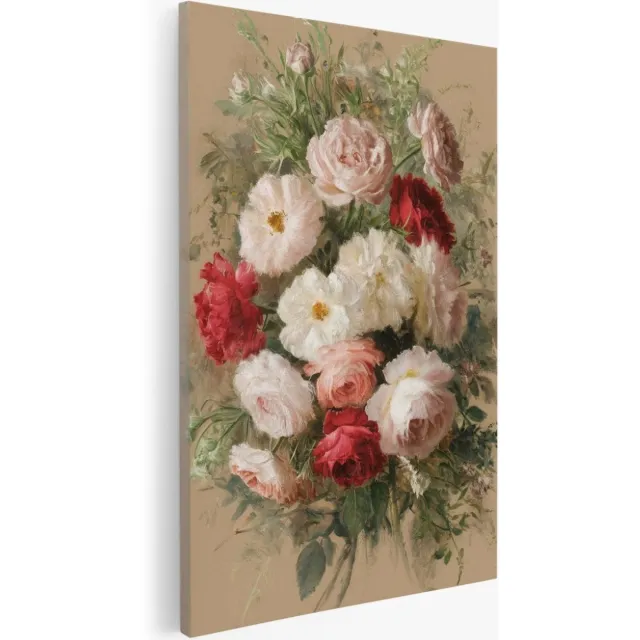 Saammp Canvas Schilderij - Kleurrijke Rozen - Bloemen - Abstract - 40x60 - Foto op canvas - Wanddecoratie - Muurdecoratie Woonkamer - Kantoor Decoratie Multicolor