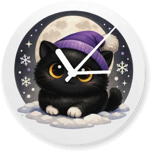 Mr Cadeautjes Glazen klok Ø 20 - design Lieve pinguïn in winterse nacht | cadeau Wit