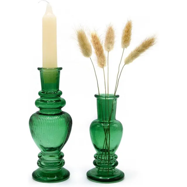 Ideas 4 Seasons giftbox with love - cadeauset - groen glazen kandelaar en vaasje incl. droogbloempluimpjes en kaartje `'with love"