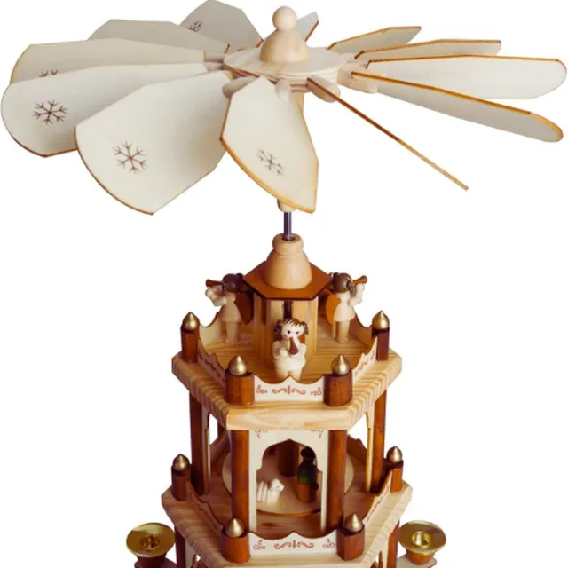 PEAM Kerstpiramide Houten Piramide - Natuur - 3 Niveaus - 45 Cm Hoogte - Handbeschilderde Figuren beige